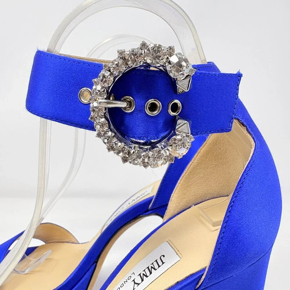 Jimmy Choo Mionne 120 Satin Platform Sandal Heel Blue Size 37 / 7 - Picture 9 of 15